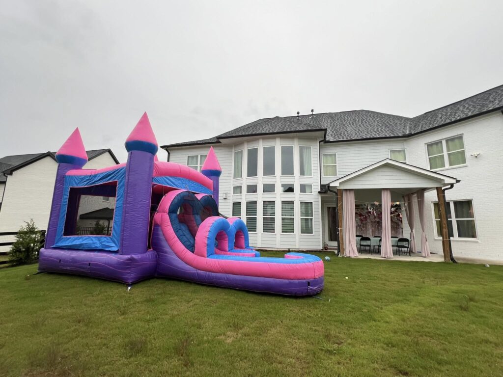 Bounce House Rentals in Cumming GA with fun slide combo – safe insured inflatable rentals Cumming GA for backyard parties and events
